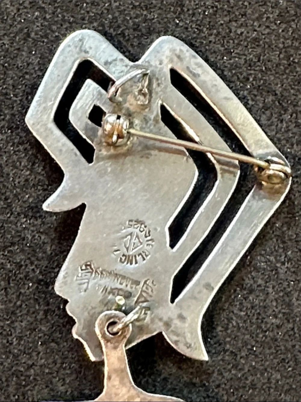 Sterling silver Mayan Brooch or Pendant moveable arms. Signed